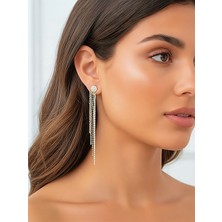 QA Quella Accessories Özel Seri  Zirkon Taş ve Zincir Sallantılı 14K Gold Küpe