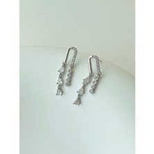 QA Quella Accessories Rodyum Ataç  Zirkon Taş Sallantılı 14 Ayar Gümüş Kaplama Küpe