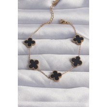 Emh Store 316L Çelik Gold Renk Siyah Mineli Yonca Bileklik - TJ-BB6258