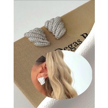 QA Quella Accessories Özel Seri Tasarım Silver Zirkon Taş Kıvrımlı Gold Küpe