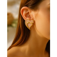 QA Quella Accessories Özel Seri Içiçe Kalp Somon Gold Küpe