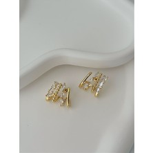 QA Quella Accessories Rodyum Çoklu Zirkon Sıralı Küpe