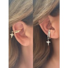 QA Quella Accessories Özel Seri  Kutup Yıldız Gümüş & Gold Deliksiz Kıkırdak Küpe - Gold