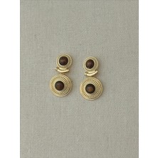 QA Quella Accessories Rodyum Kaplan Göz Doğal Taşlı Etnik Desen 14K Gold Küpe