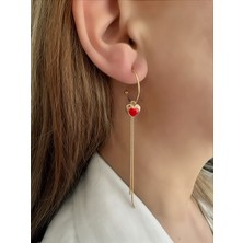 QA Quella Accessories Xuping Halka Kırmızı Kalp Sallantılı Soft Rose Gold Küpe