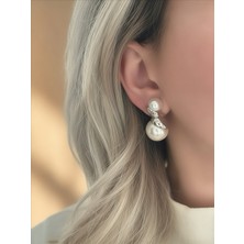 QA Quella Accessories Rodyum Beyaz Inci Top Sallantılı Gümüş Küpe