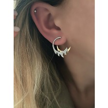 QA Quella Accessories Özel Seri  Ikili Beyaz Zirkon Ay Damla Gold Küpe