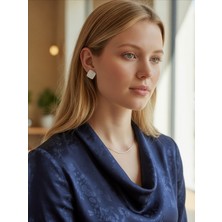 QA Quella Accessories Rodyum Parlak Mat Sedef Tasarım 14 Ayar Gümüş Kaplama Silver Küpe