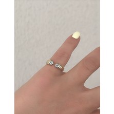 QA Quella Accessories Çelik Zirkon Detay Burgu Serçe Parmak Ayarlanabilir 14K Gümüş-Gold Yüzük