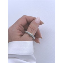 QA Quella Accessories Rodyum Top Zirkon Burgulu Ayarlanabilir Gümüş Yüzük