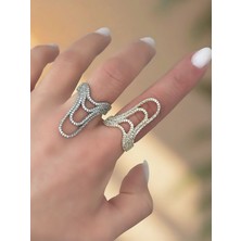 QA Quella Accessories Özel Seri  Zirkon Çoklu Görünüm Gümüş & Gold Ayarlanabilir Yüzük - Gümüş