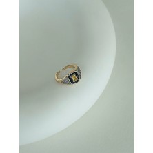 QA Quella Accessories Özel Seri Sarı Kare   Zirkon Ayarlanabilir 14K Gold Yüzük