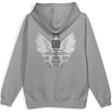 Overoz Trust In God Melek Kanadı Angel Sırt Baskılı Kapüşonlu Yarı Oversize Sweatshirt Gri Hoodie 1387