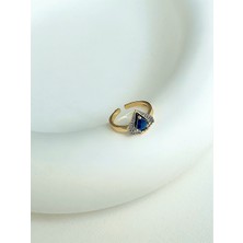QA Quella Accessories Özel Seri   Lacivert-Beyaz Zirkon Ayarlanabilir 14K Gold Yüzük