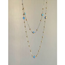 QA Quella Accessories Çelik Topçuk Nazar Boncuk Uzun 14K Gold Kolye 45CM/60CM - 60 cm