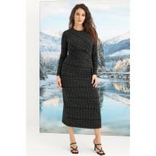 Hayat Store Arias Closet Desenli Uzun Kollu Elbise