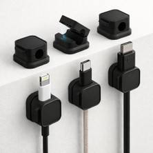 Voultage Manyetik Kablo Düzenleyici 6’lı Set, Masa Kablo Tutucu Klips, Şarj Kablosu Organizer Siyah (Siyah)