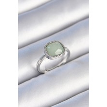 Emh Store Pirinç Gümüş Renk Yeşil Kare Mineli Kadın Yüzük - TJ-BYK3473