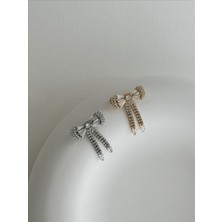 QA Quella Accessories Zirkon Taş Altın Kaplama Tasarım Kristal Fiyonk Gold & Gümüş Broş - Gümüş