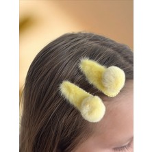 QA Quella Accessories Ponpon Peluş Yumuşak Klips Sarı Çocuk Çıtçıt Toka