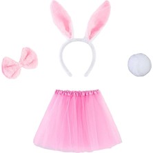 Emh Store Tavşan Tacı Eteği Papyonu ve Kuyruk Kostüm Seti Pembe Renk Çocuk Boy