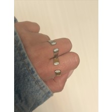 QA Quella Accessories Çelik Oval Beyaz Zirkon Taş Gümüş & Gold Ayarlanabilir Yüzük - Gümüş