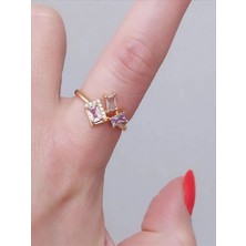 QA Quella Accessories Özel Seri Renkli Zirkon Taş Ayarlanabilir 14 Ayar Soft Rose Gold Yüzük