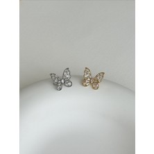 QA Quella Accessories Zirkon Taş Altın Kaplama Tasarım Kristal Kelebek Gold & Gümüş Broş - Gold