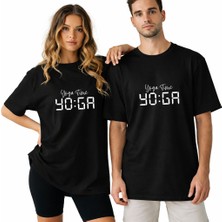 Kidilia Yoga Time Unisex Bisiklet Yaka Tasarım Tshirt - Beden: Mrenk: Siyah