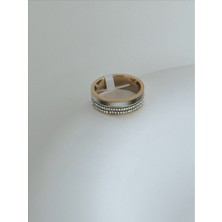 QA Quella Accessories Çelik Siyah Sedef Geçişli 14 Ayar Altın Kaplama Alyans Gold Yüzük - Size 6