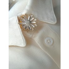 QA Quella Accessories Zirkon Taşlı Çiçek  Gold Düğme Aksesuarı Broş - Tek