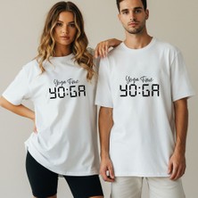 Kidilia Yoga Time Unisex Bisiklet Yaka Tasarım Tshirt - Beden: Srenk: Beyaz