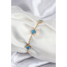 Emh Store 316L Çelik Gold Renk Buz Mavisi Baby Boy Yonca Kadın Bileklik - TJ-BB7948