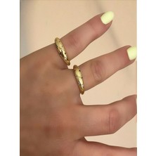 QA Quella Accessories Çelik Mini Renkli Zirkon Yıldızlı 14 Ayar Altın Kaplama Serçe Parmak Gold Yüzük