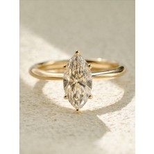 QA Quella Accessories Özel Seri Markiz Kesim Iri Tek Taş Zirkon 14 Ayar Altın Kaplama Ayarlanabilir Gold Yüzük