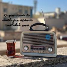 Feyza Design Şarjlı Nostaljik Görünümlü Fenerli Radyo Bluetooth Mp3 Çalar Koyu Kahve