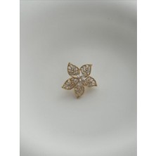 QA Quella Accessories Zirkon Tasarım Altın Kaplama Çiçek Gold Broş