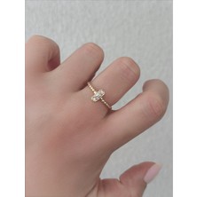 QA Quella Accessories Özel Seri Dikdörtgen Zirkon 14 Ayar Soft Gold Kaplama Ayarlanabilir Gold Yüzük
