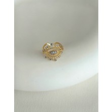 QA Quella Accessories Özel Seri   Taç Göz Zirkon Ayarlanabilir 14K Gold Yüzük