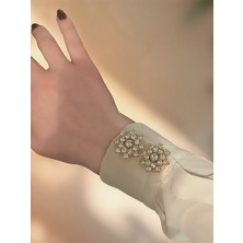 QA Quella Accessories Kristal Taşlı Lotus Çiçek  Gold Düğme Aksesuarı Broş - Tek