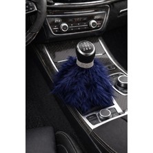 Işıltı Design Kadınlara Özel Kristal Taş Detaylı Tüylü Oto Vites Süsü Lacivert