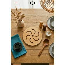 Liground %100 Bambu Nihale Dönen Çark Desenli | Isıya Dayanıklı Yuvarlak Tencere Tava Çaydanlık Altlığı