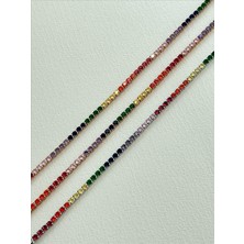 QA Quella Accessories Rodyum 14 Ayar Döküm Kaplama Renkli Zirkon Su Yolu Rose&gümüş&gold Halhal  22+5 cm - Rose