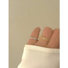 QA Quella Accessories Rodyum  Ataç  14 Ayar Altın Kaplama Gümüş & Gold Ayarlanabilir Yüzük - Gold