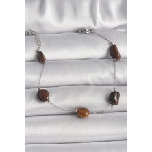 Emh Store 316L Çelik Gümüş Renk Zincir Kahverengi Doğaltaş Model Kadın Bileklik - TJ-BB6596