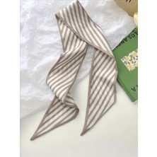 QA Quella Accessories Çizgi Desen Bej Bandana-Fular-Çanta-Saç Aksesuarı