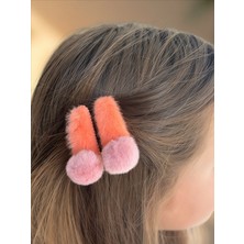 QA Quella Accessories Ponpon Peluş Yumuşak Klips Mercan - Pembe Çocuk Çıtçıt Toka
