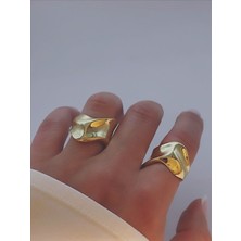 QA Quella Accessories Özel Seri Dalga Tasarım 7-8 No Ayarlanabilir 14K Gold Yüzük
