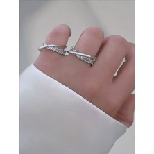 QA Quella Accessories Rodyum Çizgi Baget Zirkon Taş Ayarlanabilir Gümüş Yüzük