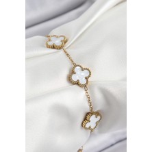 Emh Store 316L Çelik Beyaz Sedef Yonca Model Gold Renk Kadın Bileklik - TJ-BB7364